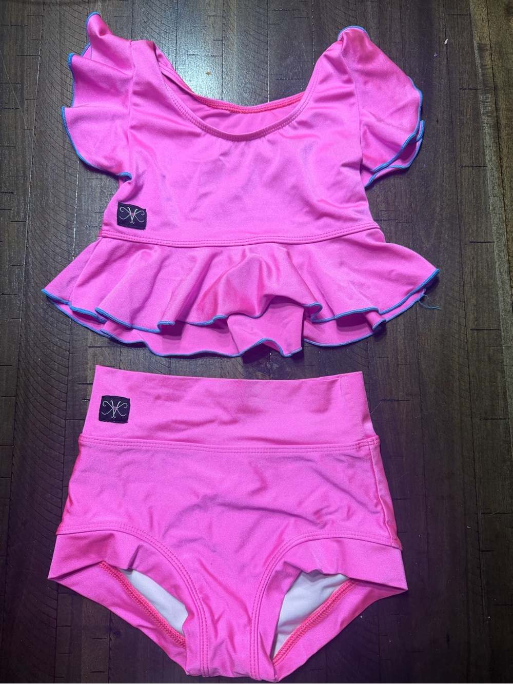 Kids Pink Matching Two-Piece Swim Set with Ruffle Top